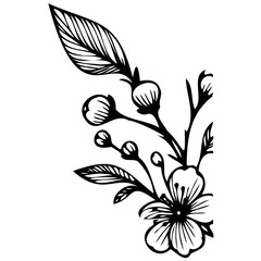 Hand drawn leaves line linear black Strock Symbol visual illustration, handmade leaves - herbs and leaf branches with leaves and flowers vector icon