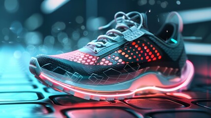 Futuristic Sneaker on Glowing Cybernetic Surface