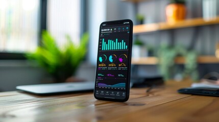 Smartphone Displaying Financial Graphs on Desk