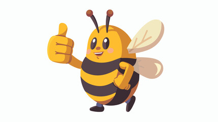 Bee cartoon thumb up flat vector isolated on white background
