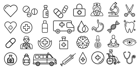 Set Medecine and Health flat icons. Collection health care medical sign icons