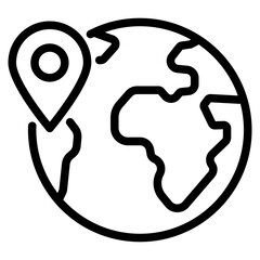  Location on globe, location marker icon. Globe with location marker
