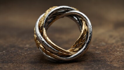 Obraz na płótnie Canvas An artisan-crafted ring made of intertwined silver and gold leaves, embodying the harmony of nature Generative AI