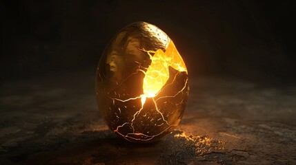 Glowing Egg Cracked Open A Golden Egg with a Light Inside Generative AI