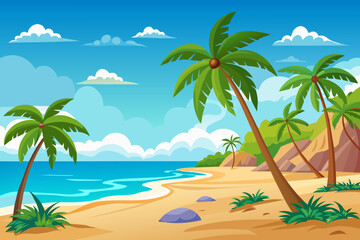 beach background with sand an d palm trees on the side