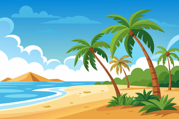 Fototapeta na wymiar beach background with sand an d palm trees on the side