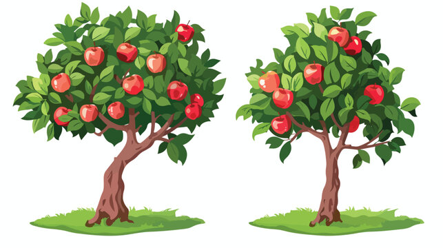 Cartoon apple tree isolated on white background