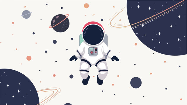 Cartoon astronaut in the outerspace flat vector