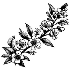 Hand drawn leaves line linear black strock Symbol visual illustration Minimal botanical hand drawing design for logo and wedding invitation. Floral line art. Flower and leaves Element