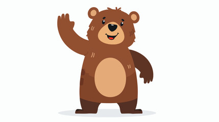Cartoon Cute brown bear waving hand flat vector isolated