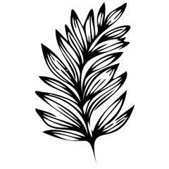 Hand drawn leaves line linear black strock Symbol visual illustration Botanical linear flower set. Abstract creative floral collection, minimalist flowery art for print, tattoo. Vector illustration