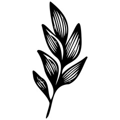 Hand drawn leaves line linear black strock Symbol visual illustration Botanical linear flower set. Abstract creative floral collection, minimalist flowery art for print, tattoo. Vector illustration