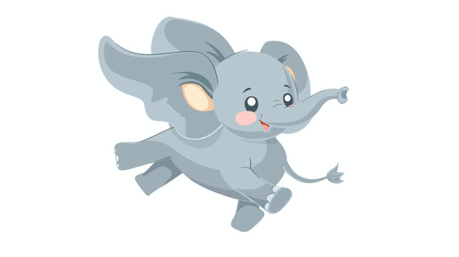 Cartoon elephant flying with his ear flat vector