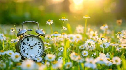 Spring forward. Time change in spring. Daylight saving time. Alarm clock. Generative Ai