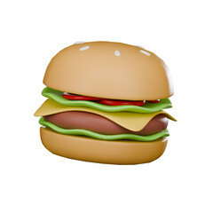 Burger 3D icon isolated on transparent background, 3D render, Fast food 3d icon.