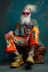 Eccentric Senior Man with Colorful Attire