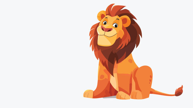 Cartoon funny lion sitting on white background flat vector
