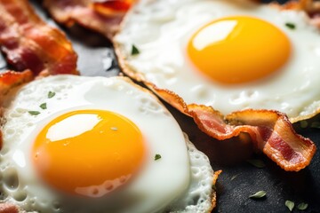Fried eggs and bacon. Traditional English breakfast. Generative Ai - obrazy, fototapety, plakaty