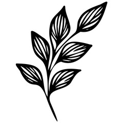 Hand drawn leaves line Symbol visual illustration Floral branch and minimalist flowers for logo or tattoo. Hand drawn line wedding herb, elegant leaves for invitation Botanical rustic trendy greenery