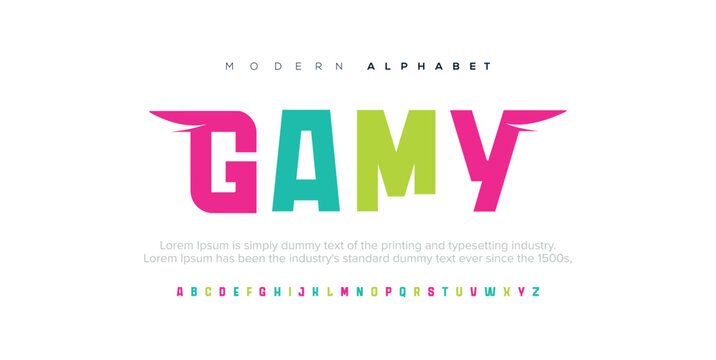 Gamy Modern abstract digital alphabet font. Minimal technology typography, Creative urban sport fashion futuristic font and with numbers. vector illustration