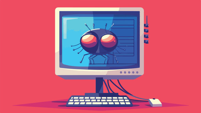 Cartoon image of monitor with face with blue screen
