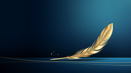 Elegant Golden Feather on Blue Background