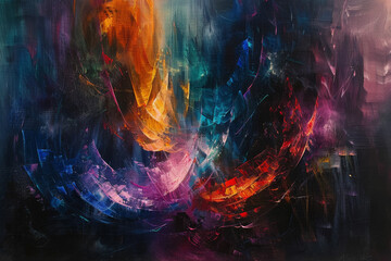 Fototapeta premium Abstract art against a dark background, where vibrant colors and dynamic shapes intertwine.