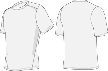 Performance shirt technical fashion illustration front and back view. Vector template for sport t-shirt activewear sportswear soccer or base layer design.