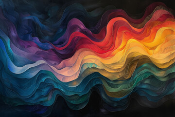 Abstract art against a dark background, where vibrant colors and dynamic shapes intertwine. - obrazy, fototapety, plakaty