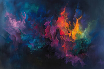 Fototapeta premium Abstract art against a dark background, where vibrant colors and dynamic shapes intertwine.