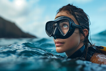 person in the water snorkeling - obrazy, fototapety, plakaty