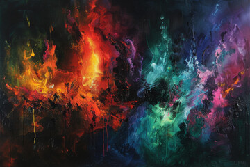 Fototapeta premium Abstract art against a dark background, where vibrant colors and dynamic shapes intertwine.