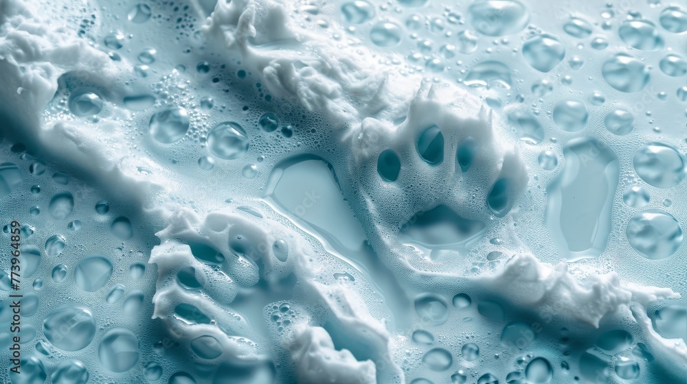 Poster the image is of a body of water with foam and bubbles, and it is a representation of a paw print. sc