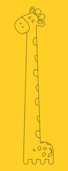 Drawing of a cute giraffe on a yellow background. Vector art of a cute giraffe for drawing on a yellow background. Graphic illustration of the adorable giraffe EPS 10