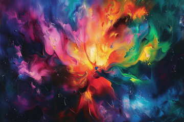 Abstract art against a dark background, where vibrant colors and dynamic shapes intertwine.