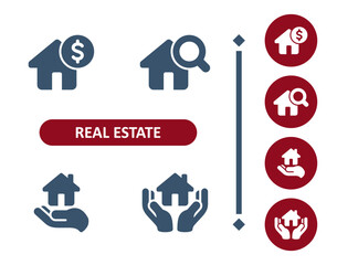 Real estate icons. House, home, dollar, price, buy, sell, hand, hands, realtor, home owner icon