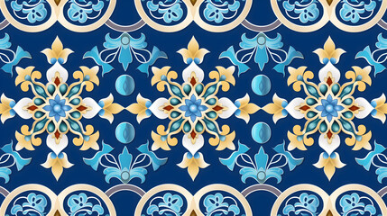 Elegant Arabesque Pattern with Symmetrical Floral Design on a Dark Blue Background Luxury and Tradition backdrop