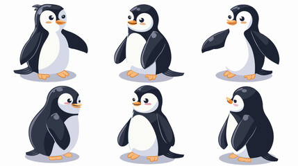 Naklejka premium Collection of cartoon penguin isolated on white background