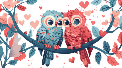 Estores personalizados com sua foto Colorful valentine day poster with young owl couple