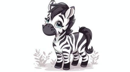 Cute baby zebra cartoon flat vector isolated on white