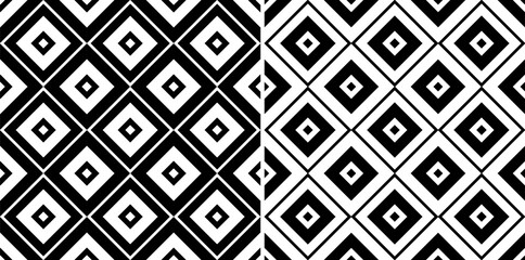 Set of Seamless Geometric Diagonal Squares Black and White Patterns.  - 773967250