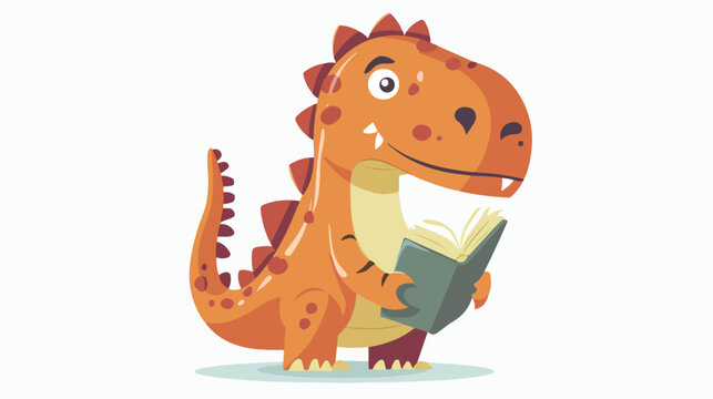 Cute Cartoon dinosaur holding a book flat vector 