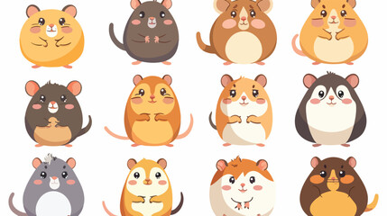 Cute cartoon hamsters collection set flat vector isolated