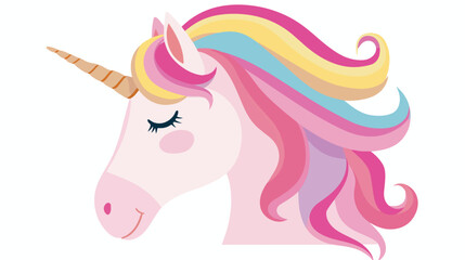 Cute Cartoon pink unicorn head with rainbow mane