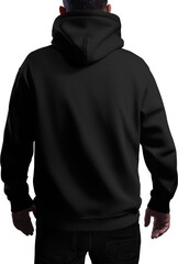 Mockup of a black hoodie on a man, PNG, back view