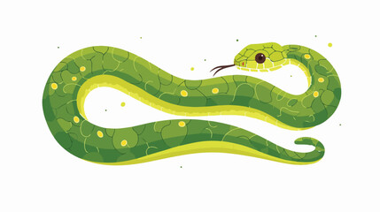 Cute green snake cartoon on white background flat vector