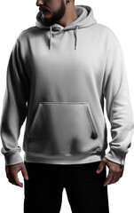 White hoodie mockup on a man with a beard, PNG, front view