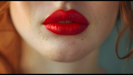 Closeup of an anonymous womans lips with red lipstick. 