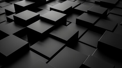 3D Background Featuring a Grid of Black Square Shapes Floating in Space. Futuristic Abstract Concept.