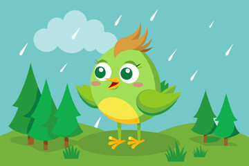 The little bird says, Spring rain is green; look, the grass has turned green
